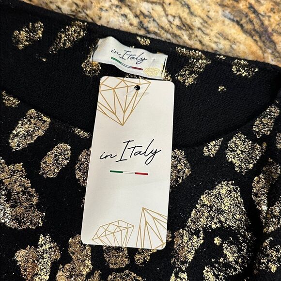 In Italy Metallic Leopard Print Long Sleeve Blouse Top One Size - Picture 6 of 9